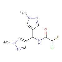 Chemical structure of N-[bis(1-methyl-1H-pyrazol-4-yl)methyl]-2-chloro-2-fluoroacetamide - CSSB21332170446