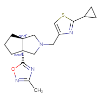 Chemical structure of rac-5-[(3aR,6aR)-2-[(2-cyclopropyl-1,3-thiazol-4-yl)methyl]-octahydrocyclopenta[c]pyrrol-3a-yl]-3-methyl-1,2,4-oxadiazole - CSSS14831807872