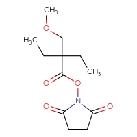 Chemical structure of 2,5-dioxopyrrolidin-1-yl 2-ethyl-2-(methoxymethyl)butanoate - CSSB20270808433