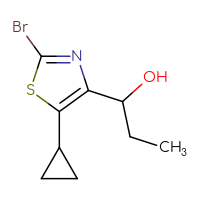 Chemical structure of 1-(2-bromo-5-cyclopropyl-1,3-thiazol-4-yl)propan-1-ol - CSSB21246451270