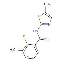 Chemical structure of 2-fluoro-3-methyl-N-(5-methyl-1,3-thiazol-2-yl)benzamide - CSSB00006274893