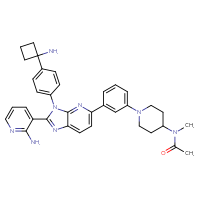 Chemical structure of N-[1-(3-{3-[4-(1-aminocyclobutyl)phenyl]-2-(2-aminopyridin-3-yl)-3H-imidazo[4,5-b]pyridin-5-yl}phenyl)piperidin-4-yl]-N-methylacetamide - CSSB06354209259