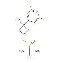 Chemical structure of (R)-N-[3-(3,5-difluorophenyl)-3-methylcyclobutylidene]-2-methylpropane-2-sulfinamide - CSSB21332857025