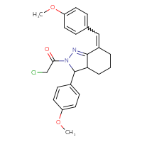 Chemical structure of 2-chloro-1-[3-(4-methoxyphenyl)-7-[(4-methoxyphenyl)methylidene]-3,3a,4,5,6,7-hexahydro-2H-indazol-2-yl]ethan-1-one - CSSB00015194098