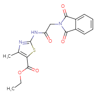 Chemical structure of ethyl 2-[2-(1,3-dioxo-2,3-dihydro-1H-isoindol-2-yl)acetamido]-4-methyl-1,3-thiazole-5-carboxylate - CSSB00106190229