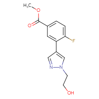 Chemical structure of methyl 4-fluoro-3-[1-(2-hydroxyethyl)-1H-pyrazol-4-yl]benzoate - CSSB02875917032