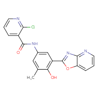 Chemical structure of 2-chloro-N-(4-hydroxy-3-methyl-5-{[1,3]oxazolo[4,5-b]pyridin-2-yl}phenyl)pyridine-3-carboxamide - CSSB00132433798