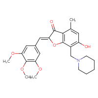 Chemical structure of (2Z)-6-hydroxy-4-methyl-7-[(piperidin-1-yl)methyl]-2-[(3,4,5-trimethoxyphenyl)methylidene]-2,3-dihydro-1-benzofuran-3-one - CSSB00132868875