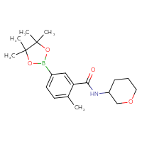 Chemical structure of 2-methyl-N-(oxan-3-yl)-5-(4,4,5,5-tetramethyl-1,3,2-dioxaborolan-2-yl)benzamide - CSSB02533249498