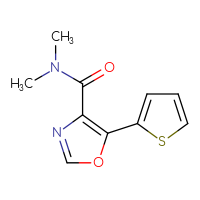 Chemical structure of N,N-dimethyl-5-(thiophen-2-yl)-1,3-oxazole-4-carboxamide - CSSB01432918881