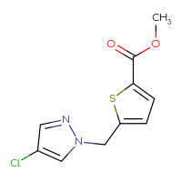 Chemical structure of methyl 5-[(4-chloro-1H-pyrazol-1-yl)methyl]thiophene-2-carboxylate - CSSB00125774023