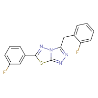 Chemical structure of 6-(3-fluorophenyl)-3-[(2-fluorophenyl)methyl]-[1,2,4]triazolo[3,4-b][1,3,4]thiadiazole - CSSB00121623537