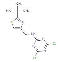 Chemical structure of N-[(2-tert-butyl-1,3-thiazol-4-yl)methyl]-4,6-dichloro-1,3,5-triazin-2-amine - CSSB02223690938