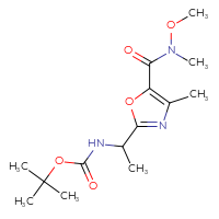 Chemical structure of tert-butyl N-(1-{5-[methoxy(methyl)carbamoyl]-4-methyl-1,3-oxazol-2-yl}ethyl)carbamate - CSSB06929686138