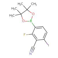 Chemical structure of 2-fluoro-6-iodo-3-(4,4,5,5-tetramethyl-1,3,2-dioxaborolan-2-yl)benzonitrile - CSSB21103687134