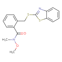 Chemical structure of 2-[(1,3-benzothiazol-2-ylsulfanyl)methyl]-N-methoxy-N-methylbenzamide - CSSB15591575786