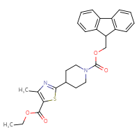 Chemical structure of (9H-fluoren-9-yl)methyl 4-[5-(ethoxycarbonyl)-4-methyl-1,3-thiazol-2-yl]piperidine-1-carboxylate - CSSB21432440263