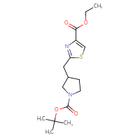 Chemical structure of ethyl 2-({1-[(tert-butoxy)carbonyl]pyrrolidin-3-yl}methyl)-1,3-thiazole-4-carboxylate - CSSB01075812524