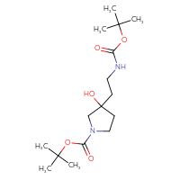 Chemical structure of tert-butyl 3-(2-{[(tert-butoxy)carbonyl]amino}ethyl)-3-hydroxypyrrolidine-1-carboxylate - CSSB02493038518