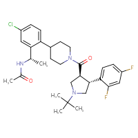 Chemical structure of N-[(1S)-1-(2-{1-[(3S,4R)-1-tert-butyl-4-(2,4-difluorophenyl)pyrrolidine-3-carbonyl]piperidin-4-yl}-5-chlorophenyl)ethyl]acetamide - CSSB02495326342