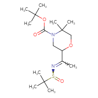 Chemical structure of tert-butyl 5,5-dimethyl-2-(1-{[(S)-2-methylpropane-2-sulfinyl]imino}ethyl)morpholine-4-carboxylate - CSSB21331810866