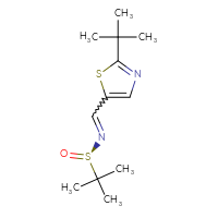 Chemical structure of (R)-N-[(2-tert-butyl-1,3-thiazol-5-yl)methylidene]-2-methylpropane-2-sulfinamide - CSSB02155572241