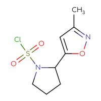 Chemical structure of 2-(3-methyl-1,2-oxazol-5-yl)pyrrolidine-1-sulfonyl chloride - CSSB00158474738