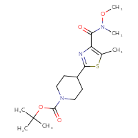 Chemical structure of tert-butyl 4-{4-[methoxy(methyl)carbamoyl]-5-methyl-1,3-thiazol-2-yl}piperidine-1-carboxylate - CSSB06972657946