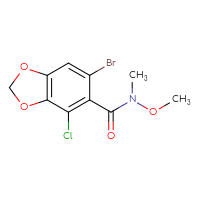 Chemical structure of 6-bromo-4-chloro-N-methoxy-N-methyl-2H-1,3-benzodioxole-5-carboxamide - CSSB21151594614
