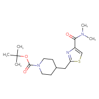 Chemical structure of tert-butyl 4-{[4-(dimethylcarbamoyl)-1,3-thiazol-2-yl]methyl}piperidine-1-carboxylate - CSSB01046929292