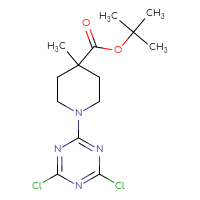 Chemical structure of tert-butyl 1-(4,6-dichloro-1,3,5-triazin-2-yl)-4-methylpiperidine-4-carboxylate - CSSB21332074838