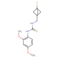 Chemical structure of 1-(2,4-dimethoxyphenyl)-3-({3-fluorobicyclo[1.1.1]pentan-1-yl}methyl)thiourea - CSSB21432509913