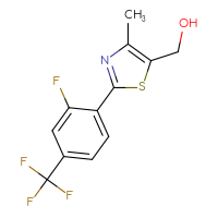 Chemical structure of {2-[2-fluoro-4-(trifluoromethyl)phenyl]-4-methyl-1,3-thiazol-5-yl}methanol - CSSB00020633958