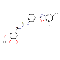 Chemical structure of 1-[3-(5,7-dimethyl-1,3-benzoxazol-2-yl)phenyl]-3-(3,4,5-trimethoxybenzoyl)thiourea - CSSB00121706436