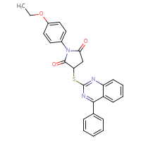 Chemical structure of 1-(4-ethoxyphenyl)-3-[(4-phenylquinazolin-2-yl)sulfanyl]pyrrolidine-2,5-dione - CSSB00028087782