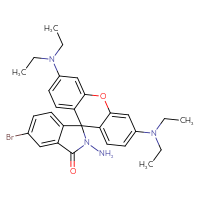 Chemical structure of 2-amino-5-bromo-3',6'-bis(diethylamino)-2,3-dihydrospiro[isoindole-1,9'-xanthen]-3-one - CSSB20572401418