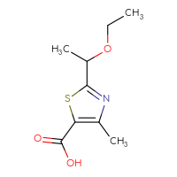 Chemical structure of 2-(1-ethoxyethyl)-4-methyl-1,3-thiazole-5-carboxylic acid - CSSB00000758003
