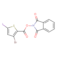 Chemical structure of 1,3-dioxo-2,3-dihydro-1H-isoindol-2-yl 3-bromo-5-iodothiophene-2-carboxylate - CSSB06258915801