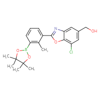 Chemical structure of {7-chloro-2-[2-methyl-3-(4,4,5,5-tetramethyl-1,3,2-dioxaborolan-2-yl)phenyl]-1,3-benzoxazol-5-yl}methanol - CSSB02125605504