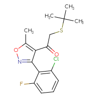 Chemical structure of 2-(tert-butylsulfanyl)-1-[3-(2-chloro-6-fluorophenyl)-5-methyl-1,2-oxazol-4-yl]ethan-1-one - CSSB21332075603