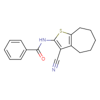 Chemical structure of N-{3-cyano-4H,5H,6H,7H,8H-cyclohepta[b]thiophen-2-yl}benzamide - CSSB00046136181