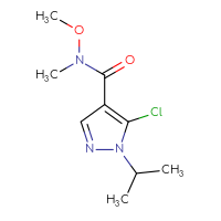 Chemical structure of 5-chloro-N-methoxy-N-methyl-1-(propan-2-yl)-1H-pyrazole-4-carboxamide - CSSB01992382245