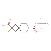 Chemical structure of 7-[(tert-butoxy)carbonyl]-2-fluoro-7-azaspiro[3.5]nonane-2-carboxylic acid - CSSB14984258500