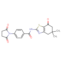 Chemical structure of N-(5,5-dimethyl-7-oxo-4,5,6,7-tetrahydro-1,3-benzothiazol-2-yl)-4-(2,5-dioxopyrrolidin-1-yl)benzamide - CSSB00106795290