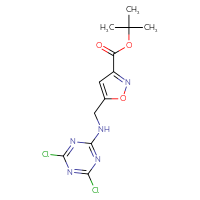 Chemical structure of tert-butyl 5-{[(4,6-dichloro-1,3,5-triazin-2-yl)amino]methyl}-1,2-oxazole-3-carboxylate - CSSB21332127537