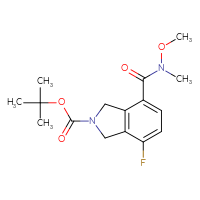 Chemical structure of tert-butyl 4-fluoro-7-[methoxy(methyl)carbamoyl]-2,3-dihydro-1H-isoindole-2-carboxylate - CSSB15591575996