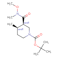 Chemical structure of rac-tert-butyl (3R,4R)-3-[methoxy(methyl)carbamoyl]-4-methylpiperidine-1-carboxylate - CSSB21291563599