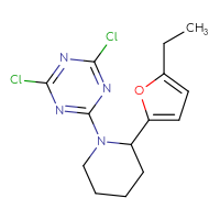 Chemical structure of 2,4-dichloro-6-[2-(5-ethylfuran-2-yl)piperidin-1-yl]-1,3,5-triazine - CSSB21332146055