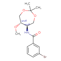 Chemical structure of rac-3-bromo-N-[(5R,6S)-6-methoxy-2,2-dimethyl-1,3-dioxepan-5-yl]benzamide - CSSB21444811913