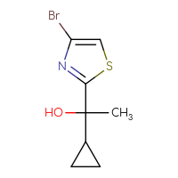 Chemical structure of 1-(4-bromo-1,3-thiazol-2-yl)-1-cyclopropylethan-1-ol - CSSB00013715391